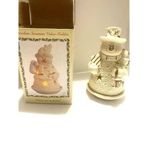 Porcelain Snowman Votive Tea Candleholder Christmas Winter Holiday Figurine